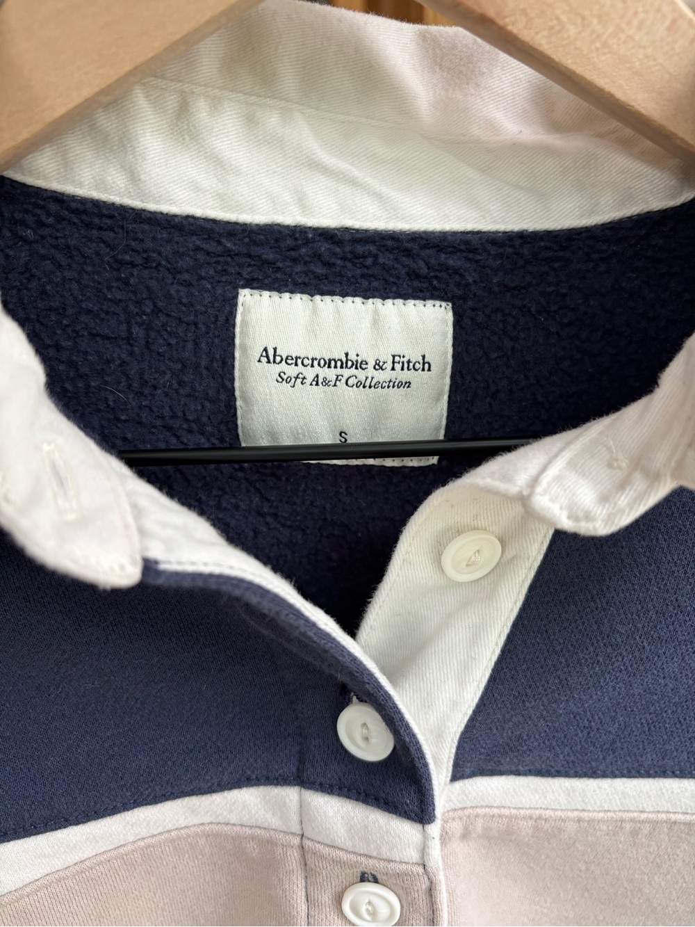 Abercrombie & Fitch Navy and Cream Colorblock Rugby Sweatshirt - Picture 2 of 7